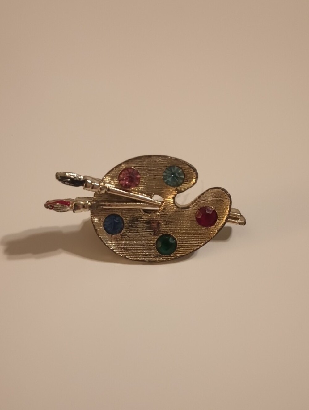 VTG 1950 Artist Mini Paint Pallet w/Multi Colored Rhinestones Brooch Pin